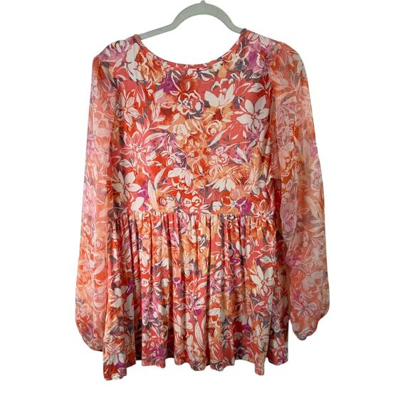 Torrid Super Soft Knit Orange Floral Babydoll Blouse Balloon Sleeve Womens 2x - Picture 7 of 7